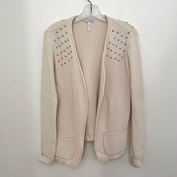 LA Hearts Studded Open Cardigan Sweater Beige Small - Picture 1 of 5